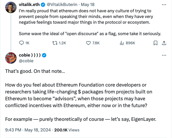 Роль разработчика Ethereum в EigenLayer вызывает дебаты о «конфликте стимулов»