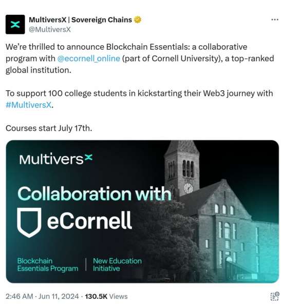 MultiversX и Cornell запускают спонсируемую образовательную программу по блокчейну