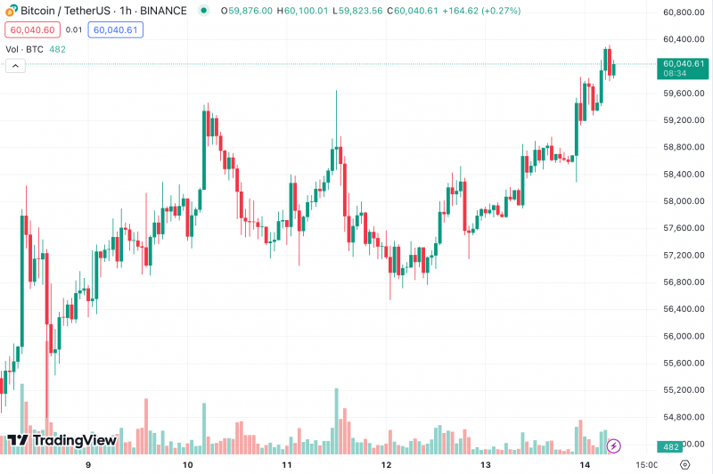 Цена биткоина пробила уровень в $60 000