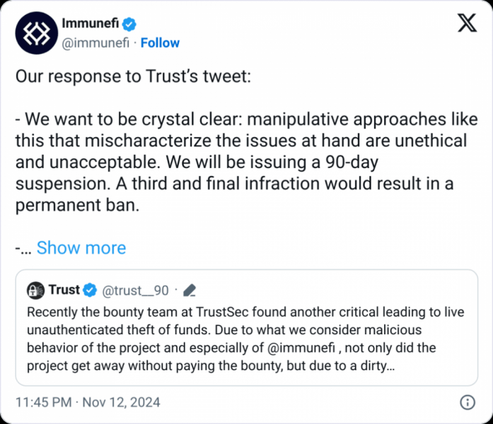 Immunefi приостановила работу TrustSec на фоне спора о вознаграждениях