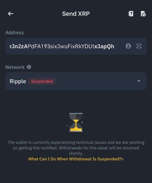 Клиенты биржи Binance не могли вывести криптовалюту XRP